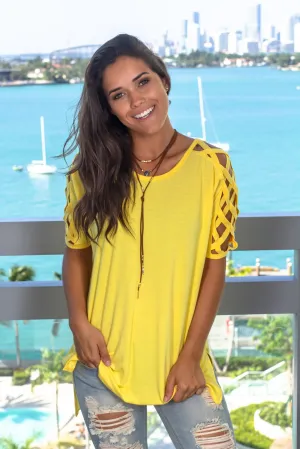 Yellow Top with Strappy Sleeves